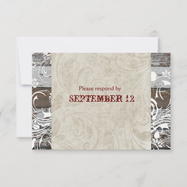 Wood and Parchment RSVP with envelopes Card (Front)