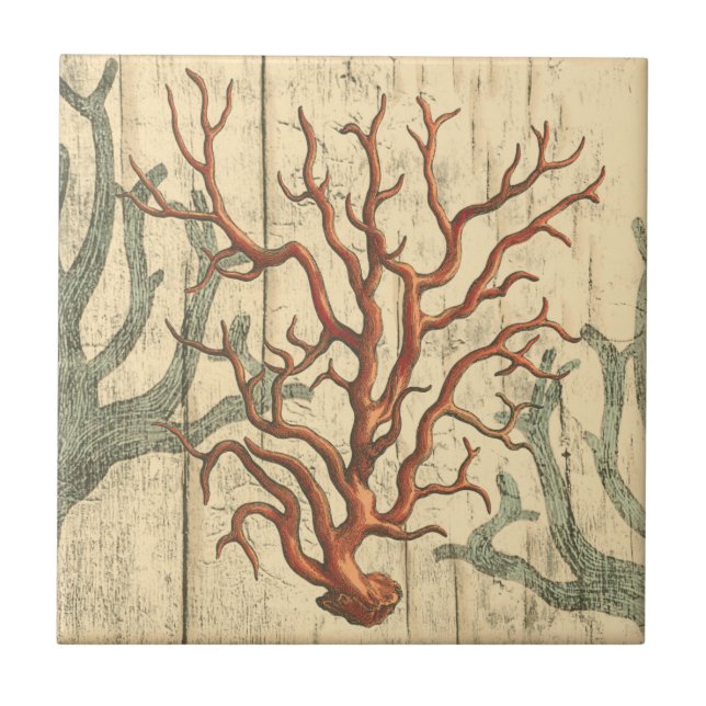 Wood and Small Coral Ceramic Tile (Front)