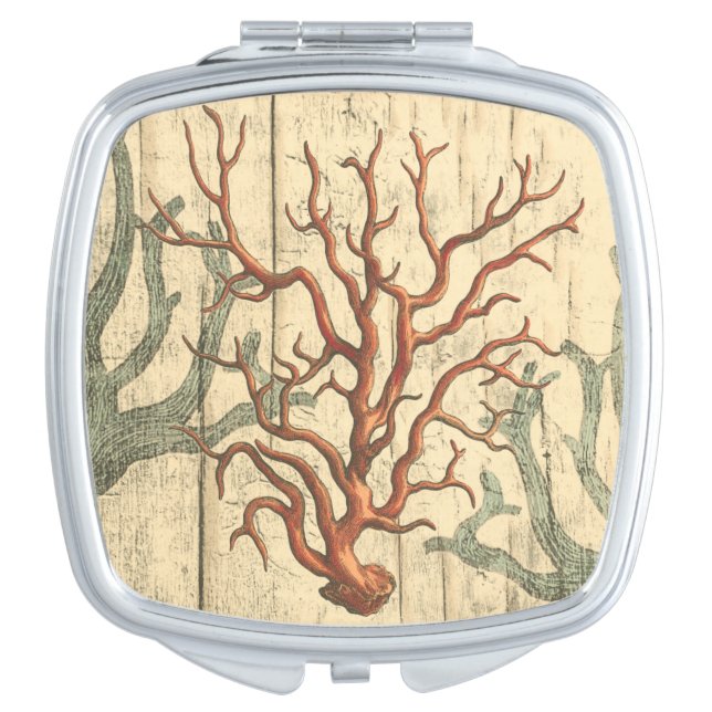Wood and Small Coral Compact Mirror (Front)