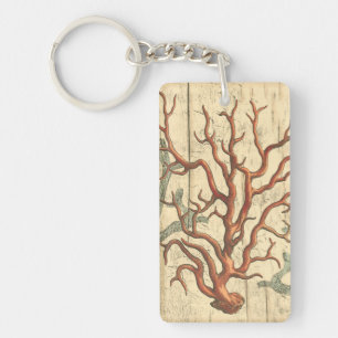 Wood and Small Coral Keychain