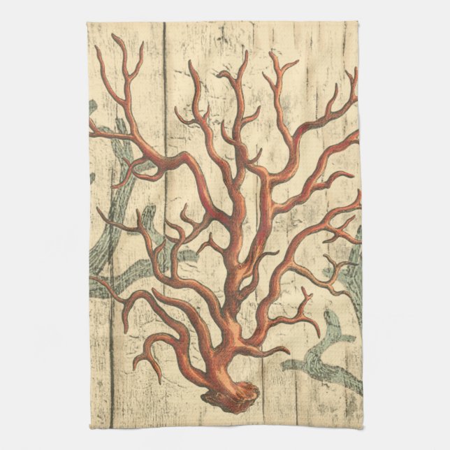 Wood and Small Coral Kitchen Towel (Vertical)