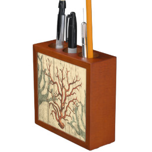 Wood and Small Coral Pencil Holder