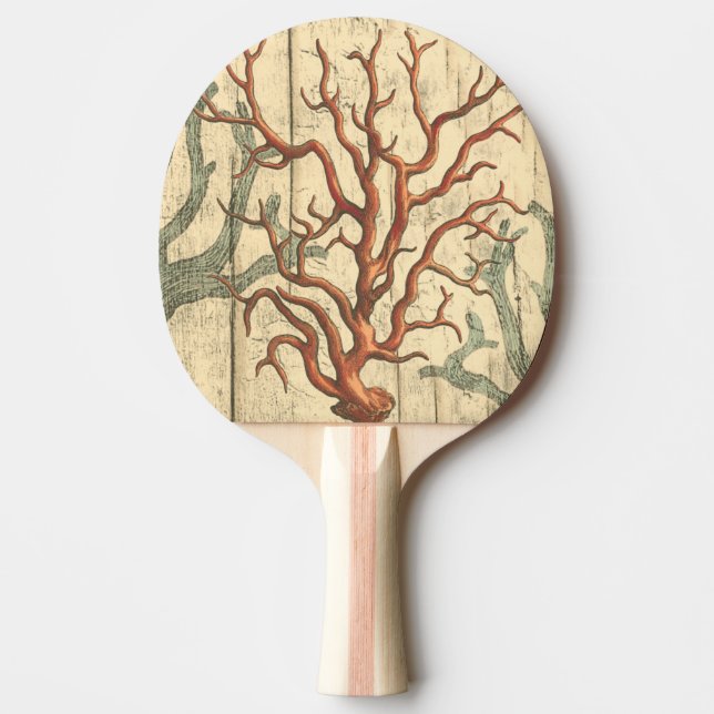 Wood and Small Coral Ping Pong Paddle (Front)