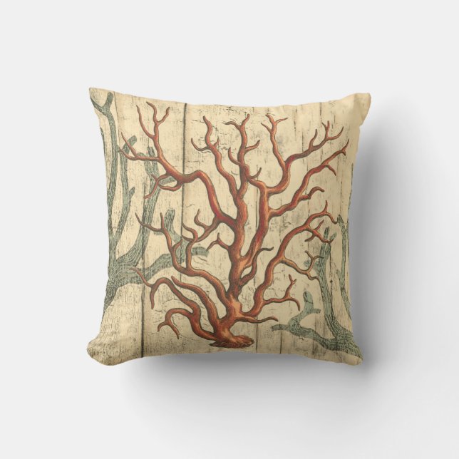 Wood and Small Coral Throw Pillow (Front)