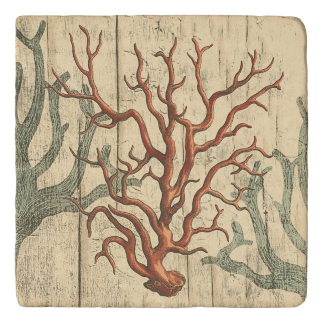 Wood and Small Coral Trivet (Front)