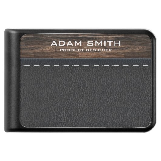 Wood and Stitched Leather Professional Modern Power Bank (Front)