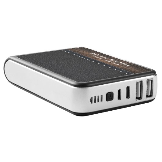 Wood and Stitched Leather Professional Modern Power Bank (Angled)
