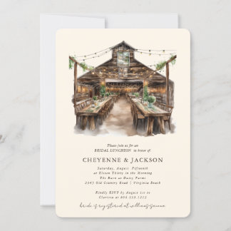 Wood and String Lights Bridal Shower Luncheon Invitation