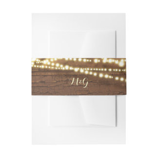 Wood and String Lights Wedding Invitation Belly Band