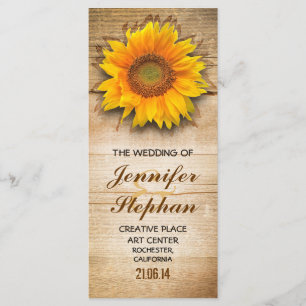 Wood and sunflower blossom wedding programs