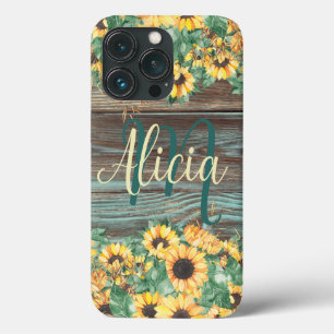 Wood and Sunflower Name iPhone 13 Pro Case