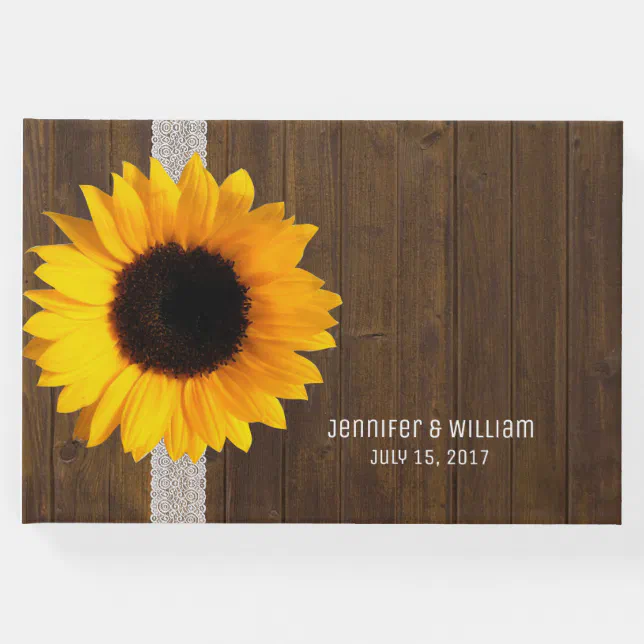 Wood and Sunflower Wedding Guest Book Zazzle