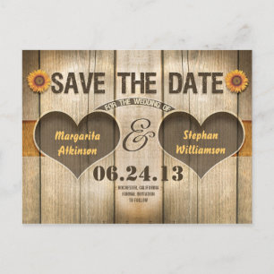 wood and sunflowers save the date invitations