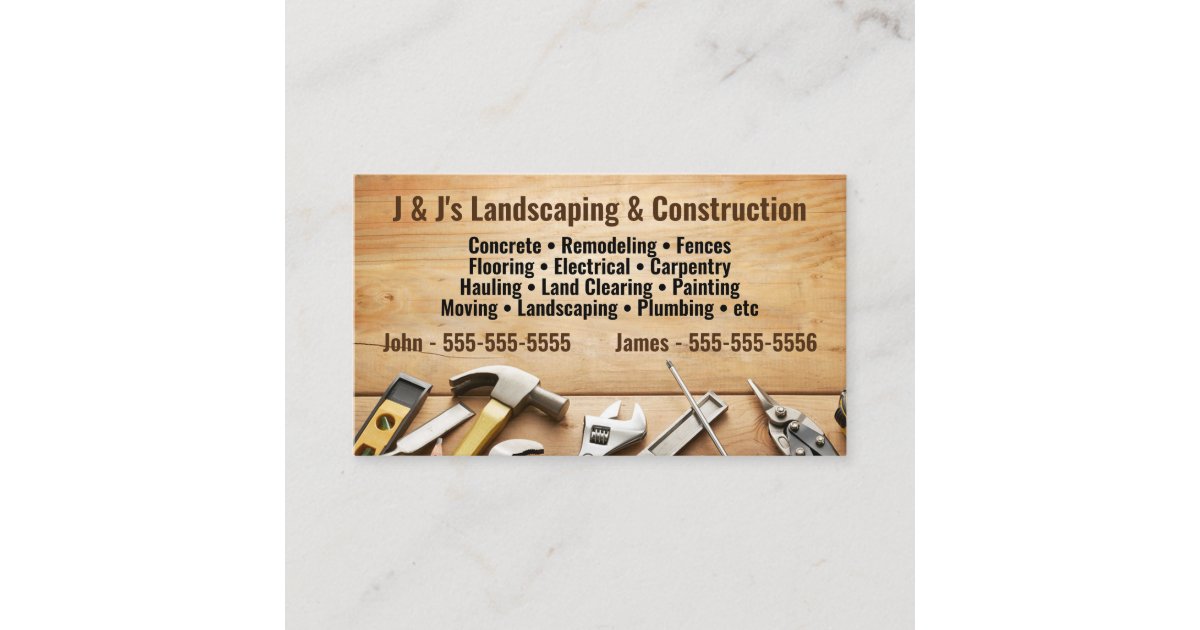 Wood and Tools Landscape and Construction Business Card | Zazzle