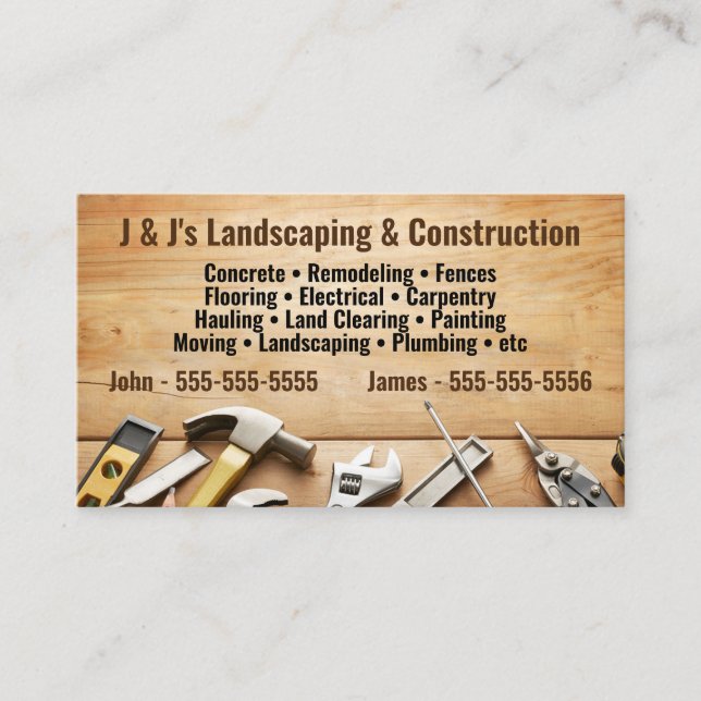 Wood and Tools Landscape and Construction Business Card (Front)