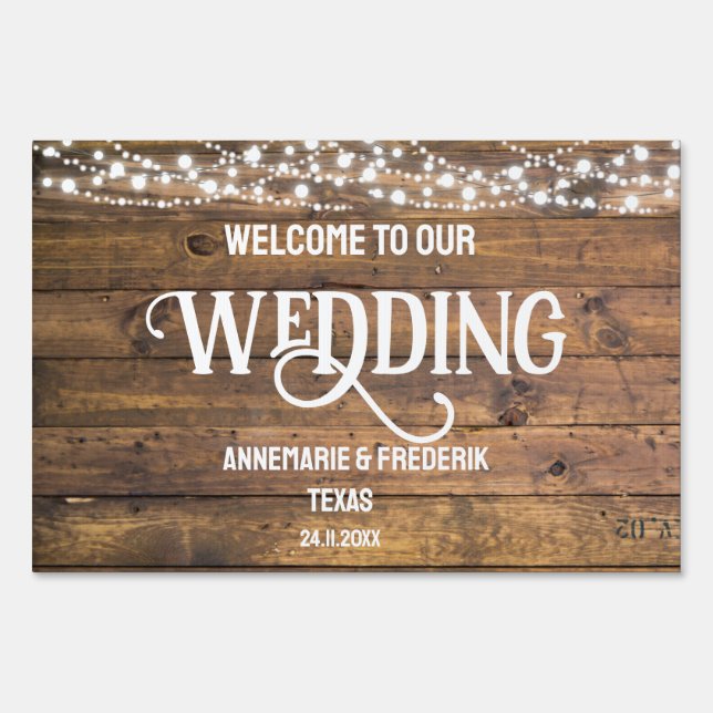 Wood and Twinkle Lights Wedding Sign (Front)