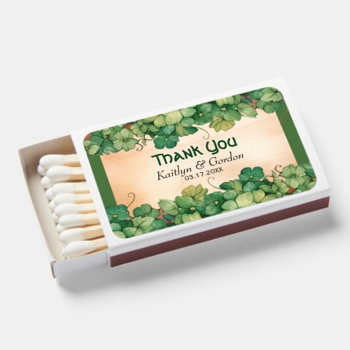 Wood and vine rustic St Patricks Day wedding Matchboxes