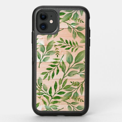 Wood And Watercolor Leaves OtterBox Symmetry iPhone 11 Case