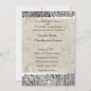 Wood and White Shabby Lace Wedding Invitation