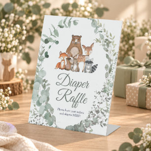 Wood Animals Green Baby Shower Diaper Raffle Sign