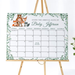 Wood Animals Greenery Guess Due Date Calendar Post Poster