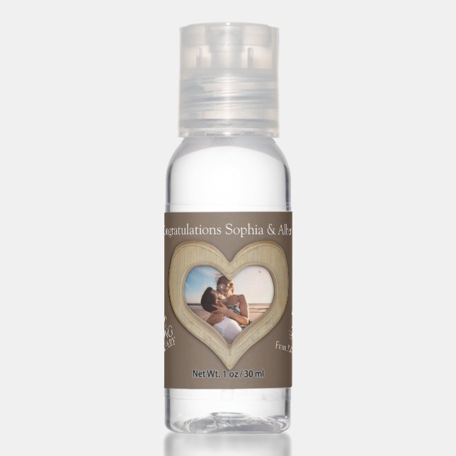 Wood anniversary photo heart hand sanitizer (Front)