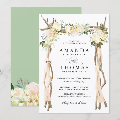 Wood Arbor Arch Ivory White Rustic Floral Wedding Card