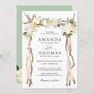 Wood Arbor Arch Ivory White Rustic Floral Wedding Invitation