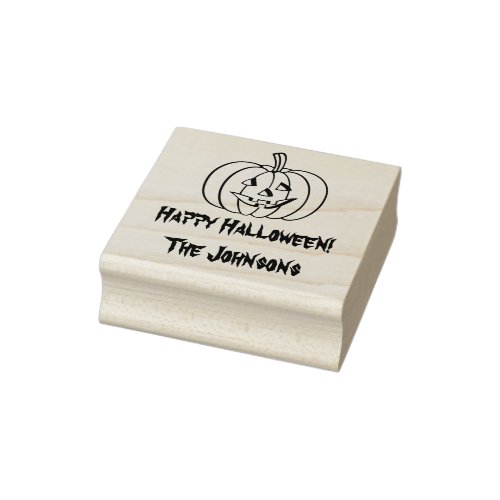 Wood art Halloween stamp with carved pumpkin face