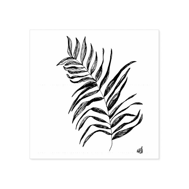 Wood Art Stamp of Hand Drawn Palm Leaf (Imprint)