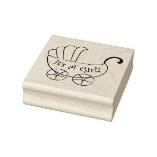 Wood Art Stamps/It's a Girl with Baby Carriage Rubber Stamp