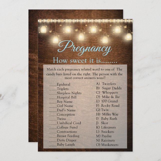 Wood Baby Boy Baby Shower Pregnancy Game Card (Front/Back)