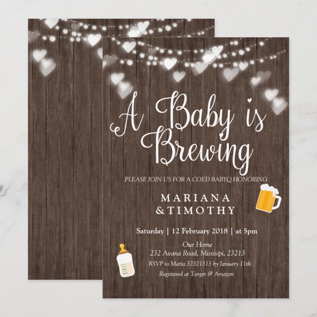 WOOD Baby is brewing BABY shower invitation (Front/Back)