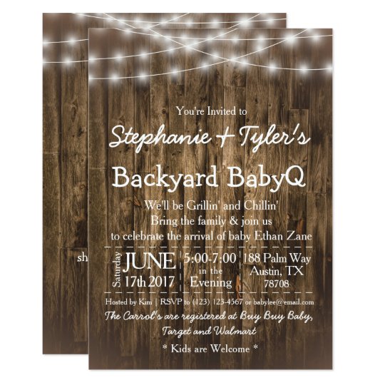 Wood Babyq Backyard Bbq Bash Rustic Baby Shower Invitation Zazzle Com