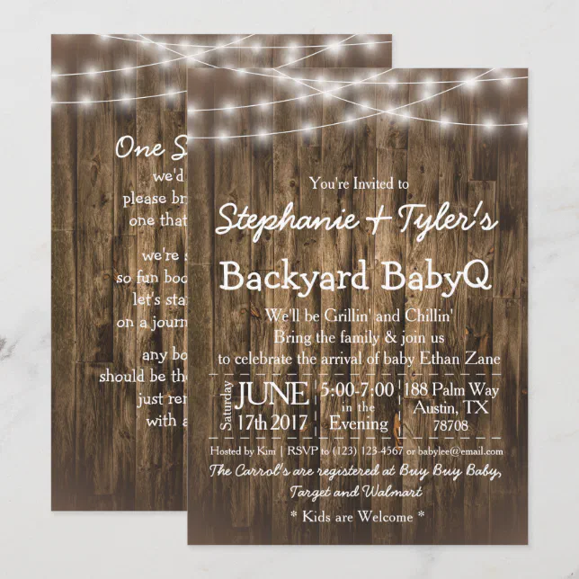 Wood BabyQ Backyard BBQ Bash Rustic Baby Shower Invitation | Zazzle