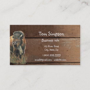 Wood Background Bison Animal Wild West Theme Business Card