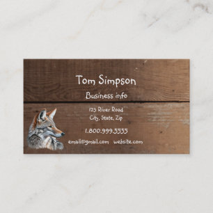Wood Background Coyote Animal Wild West Theme Business Card