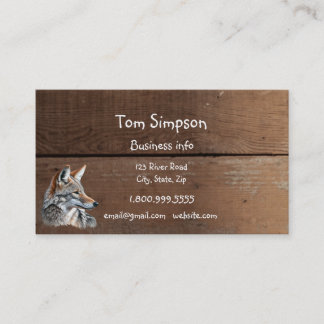  Wood Background Coyote Animal Wild West Theme Business Card