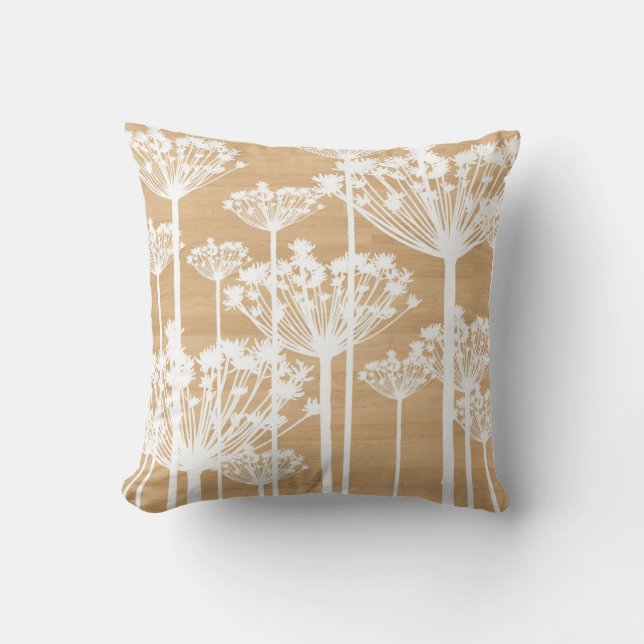 Wood background flowers girly floral pattern throw pillow (Front)