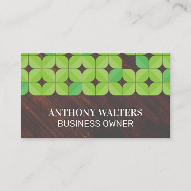 Wood Background | Illustrative Leaf Pattern Business Card (Front)