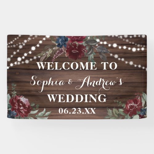 Wood Background Marsala Navy Flower Rustic Wedding Banner