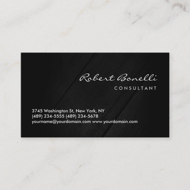 Wood Background Modern Gray Black Business Card (Front)