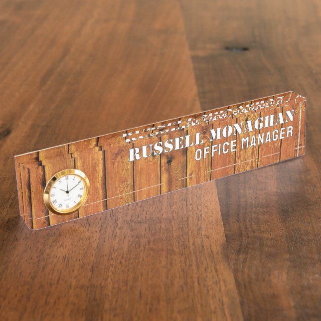 Wood Background Office Desk Name Plate (Side)