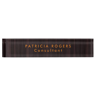 Wood Background Orange Brown Professional Desk Name Plate