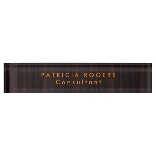 Wood Background Orange Brown Professional Desk Name Plate