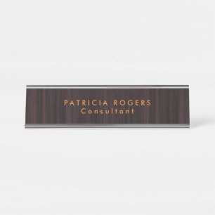 Wood Background Orange Brown Professional Desk Name Plate