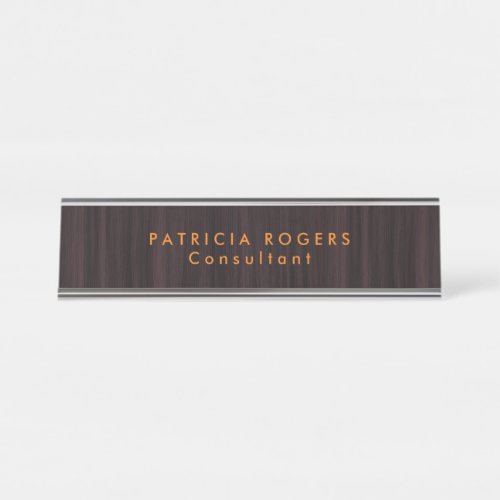 Wood Background Orange Brown Professional Desk Name Plate