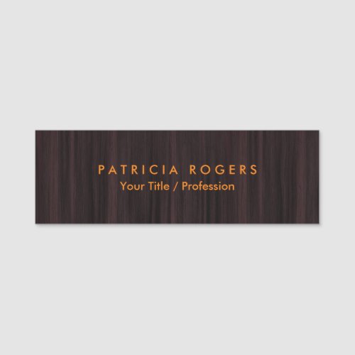 Wood Background Orange Brown Professional Name Tag