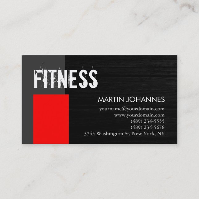 Wood Background Personal Red Gray Business Card (Front)