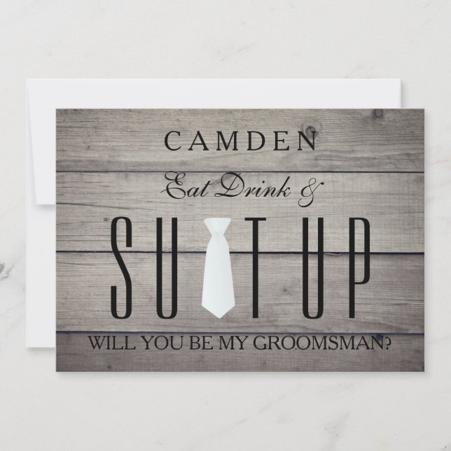 Wood Background Suitup Will you be my groomsman In Invitation (Front)